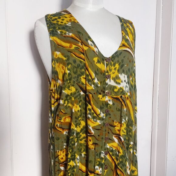 Vintage 90s animal yellow print maxi dress sleeveless Plus Size 3X - Picture 1 of 6
